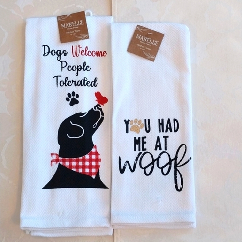 Mabelle Collection NWT Set of 2 Kitchen Towels 16 X 28 Dog Themed‎ 100% Cotton